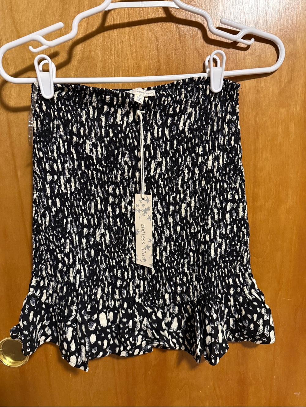 Endless Rose Black & White Smocked Ruffle Mini Skirt